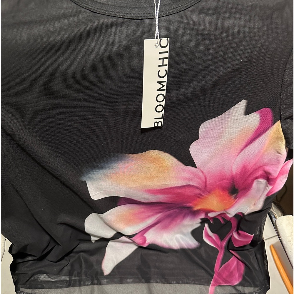 Bloom Chic plus size mesh top with floral detail